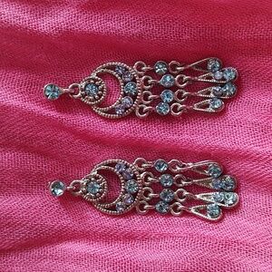 Dangly Post Earrings with Light Blue Stones